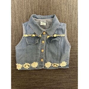 Vintage 6T Girls‎ Denim Embroidered Vest Blue Flowers
